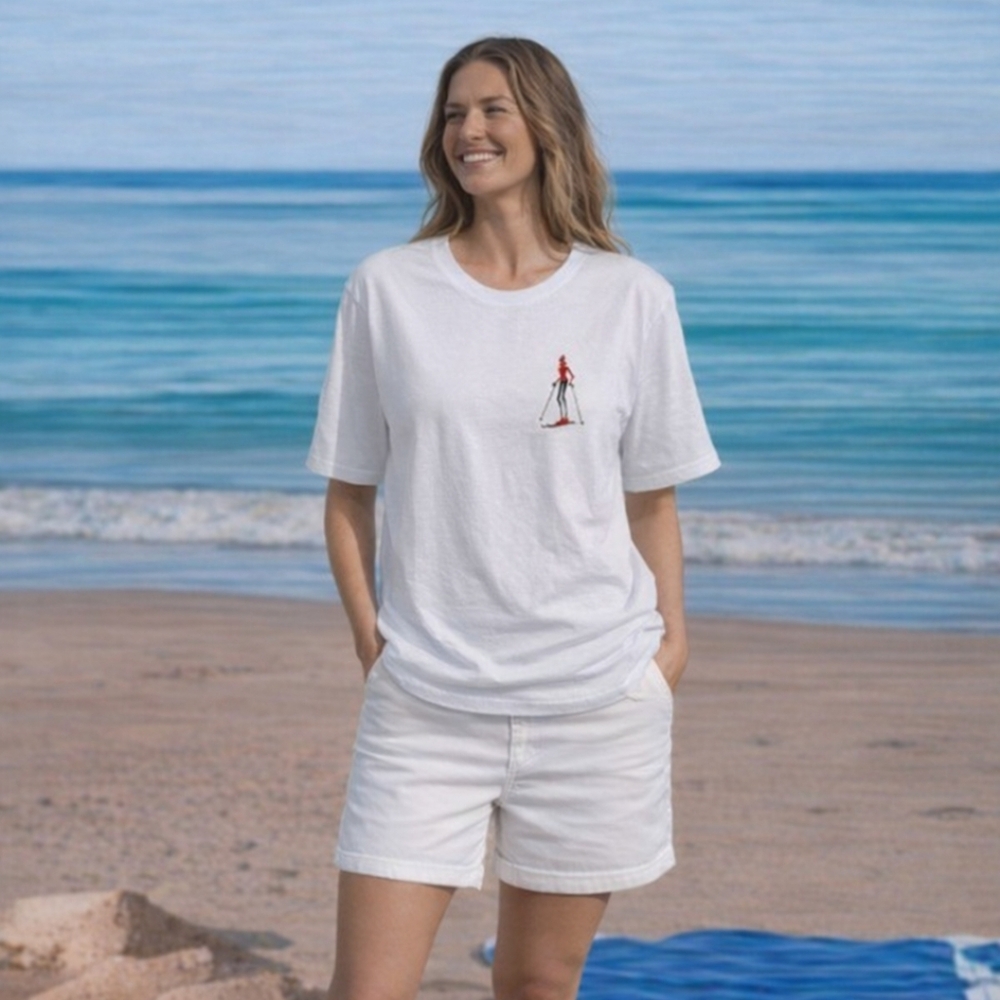 Vintage The T Company T Shirt Size L White Women Skiing Print USA Cotton